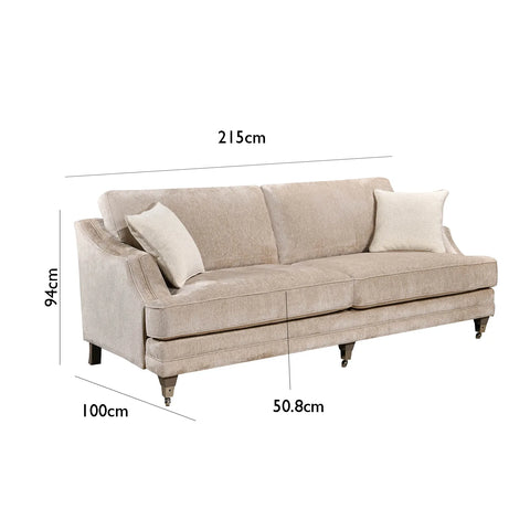 Belvedere Fixed Back Large 4 Seater Sofa - Mink