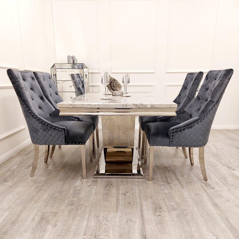 2.0M Bentley Light Grey Marble Dining Table Oliver Dining Chairs Set