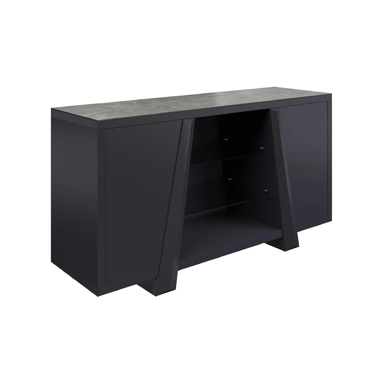 Samurai Sideboard with Matte Grey Stone Effect Ceramic Top 