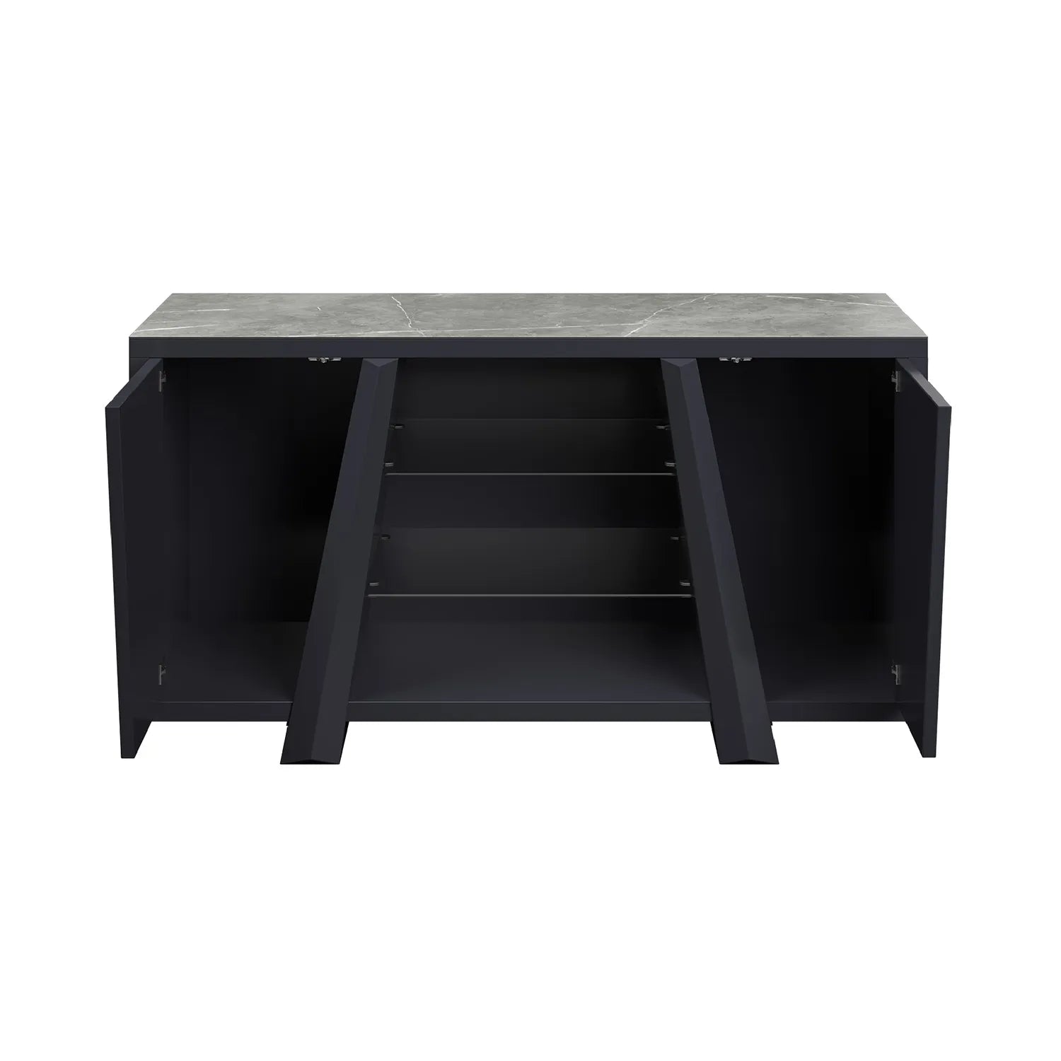 Samurai Sideboard with Matte Grey Stone Effect Ceramic Top - Open Cabinet