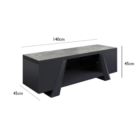 Samurai TV Unit with Matte Grey Stone Effect Ceramic Top - Dimensions 