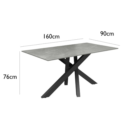 Brando Light Grey Matte ceramic Top dining table with Black Metal Powder coated legs, if you looking for 4 Seater dining table or 6 seater dining table this is your best bet - Dimensions 