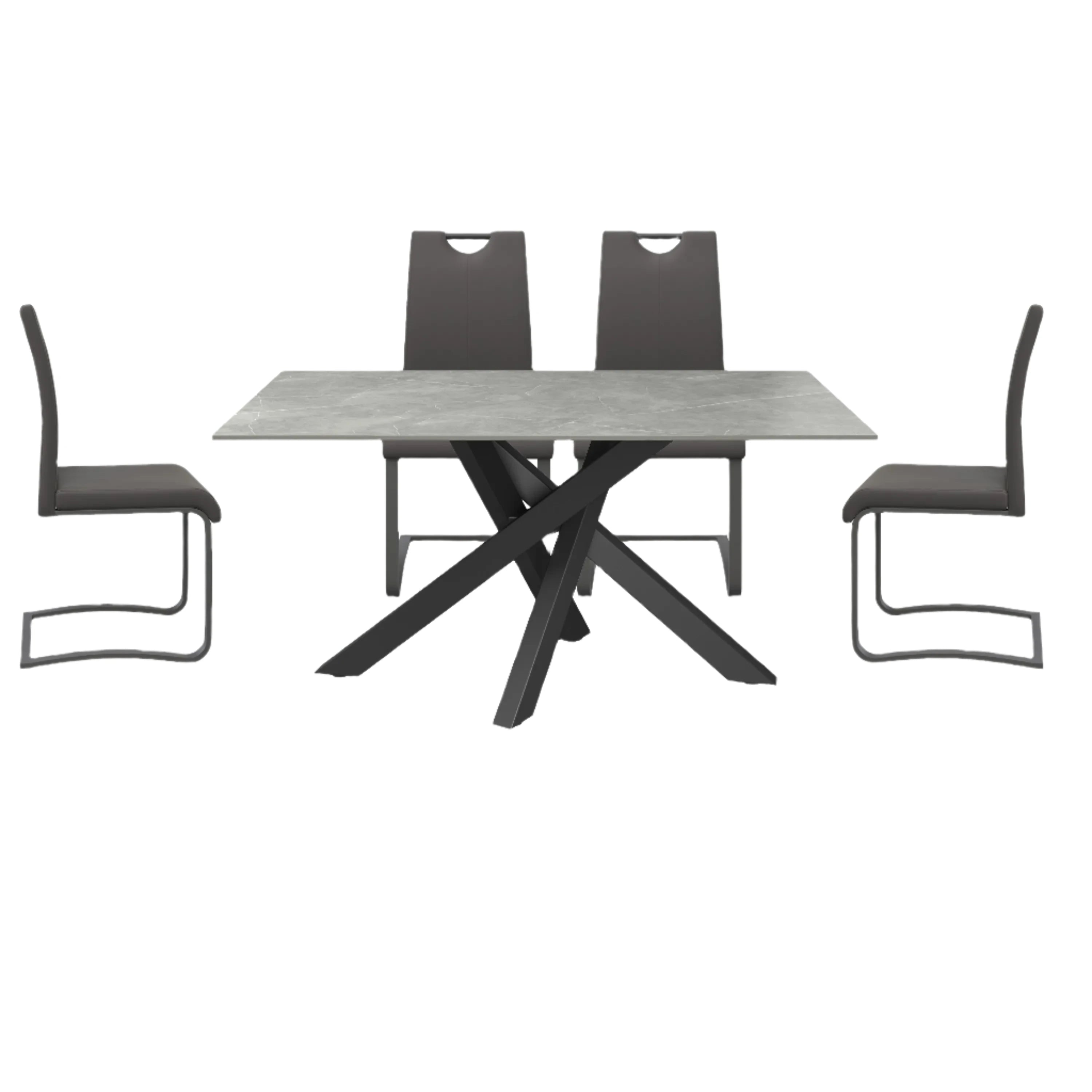 Samurai 1.6m Matte Grey Ceramic Top Dining Table and 4 Bianco Chairs