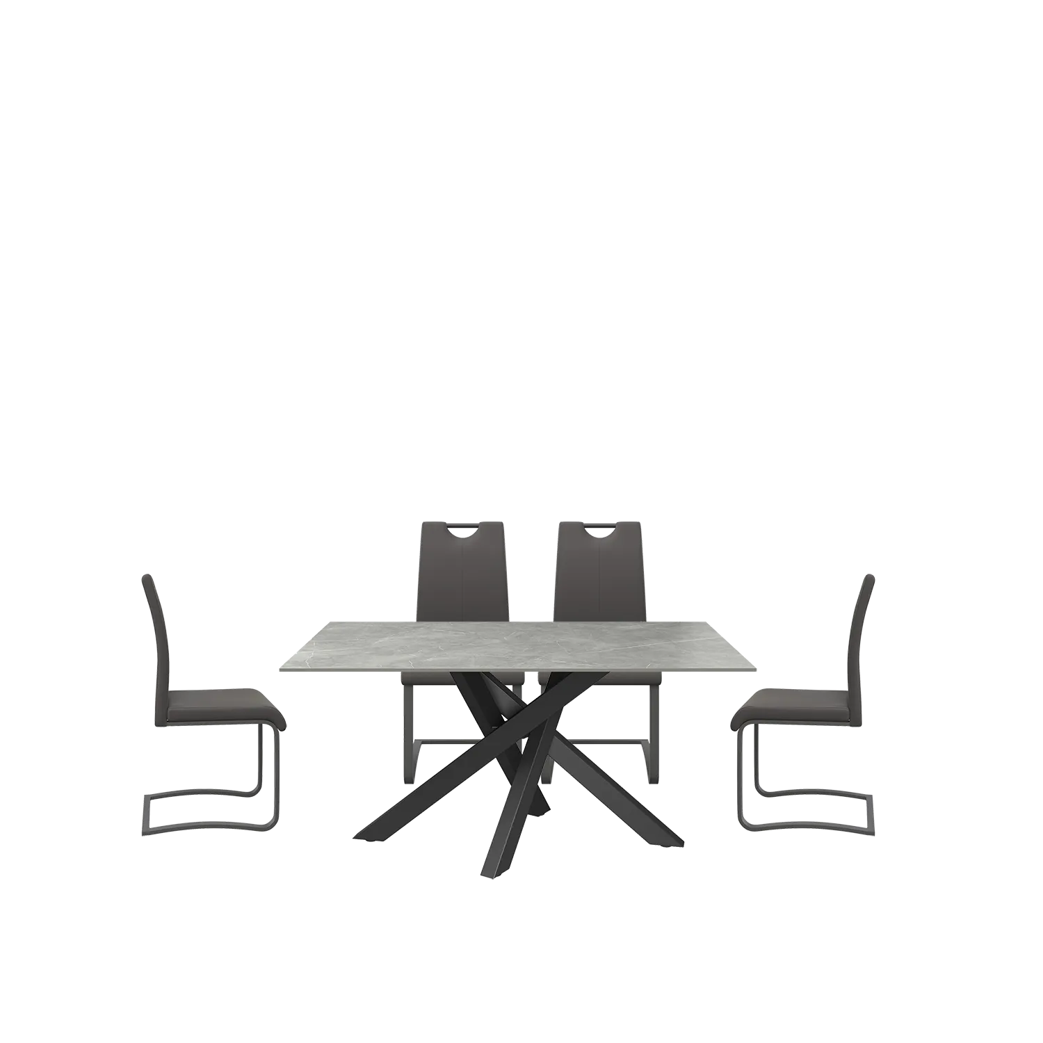 Samurai 1.6m Matte Grey Ceramic Top Dining Table and 4 Bianco Chairs