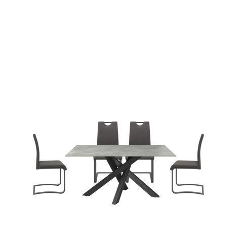 Samurai 1.6m Matte Grey Ceramic Top Dining Table and 4 Bianco Chairs