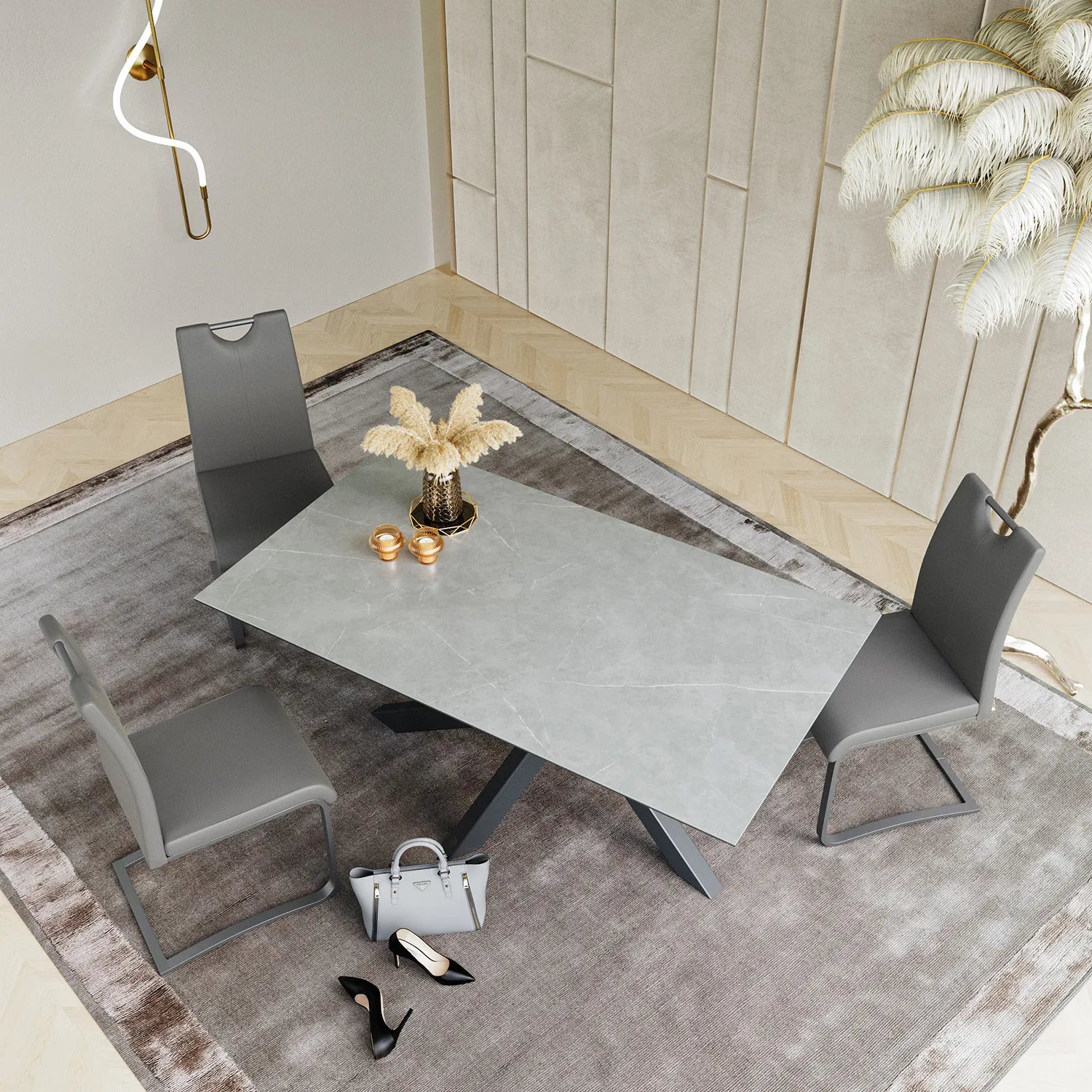 Samurai 1.6m Matte Grey Ceramic Top Dining Table and 4 Bianco Chairs