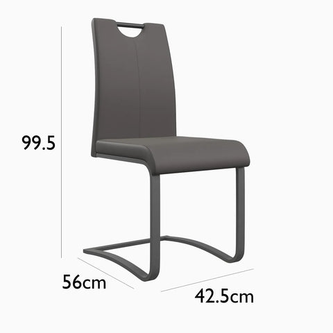 Set of 4 Bianco Grey Leather Dining Chairs with black cantilever base and pull out handle - Dimensions 