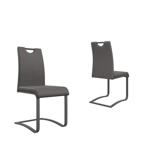 Set of 4 Bianco Grey Leather Dining Chairs with black cantilever base and pull out handle - Front and Back