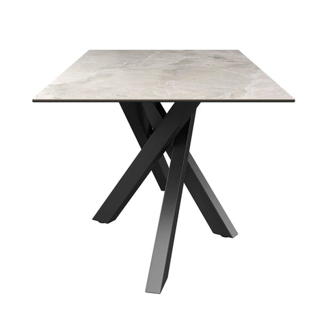 1.6M Brando Light Grey high gloss Marble effect ceramic Top dining table with Black Metal Powder coated legs, if you looking for 4 Seater dining table or 6 seater dining table this is your best bet