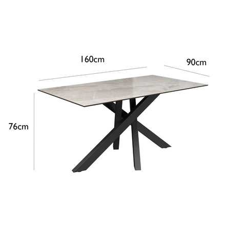 Brando Light Grey high gloss Marble effect ceramic Top dining table with Black Metal Powder coated legs, if you looking for 4 Seater dining table or 6 seater dining table this is your best bet - Dimensions 