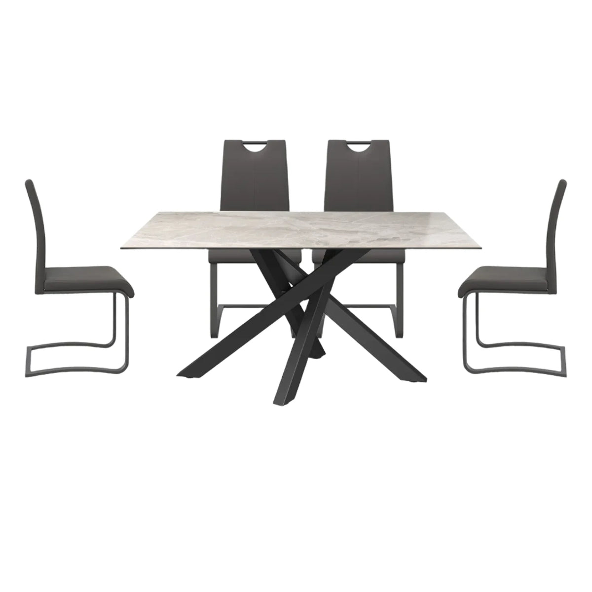 Samurai 1.6 M High Gloss Grey Ceramic Dining Table with Leather Dining Chairs