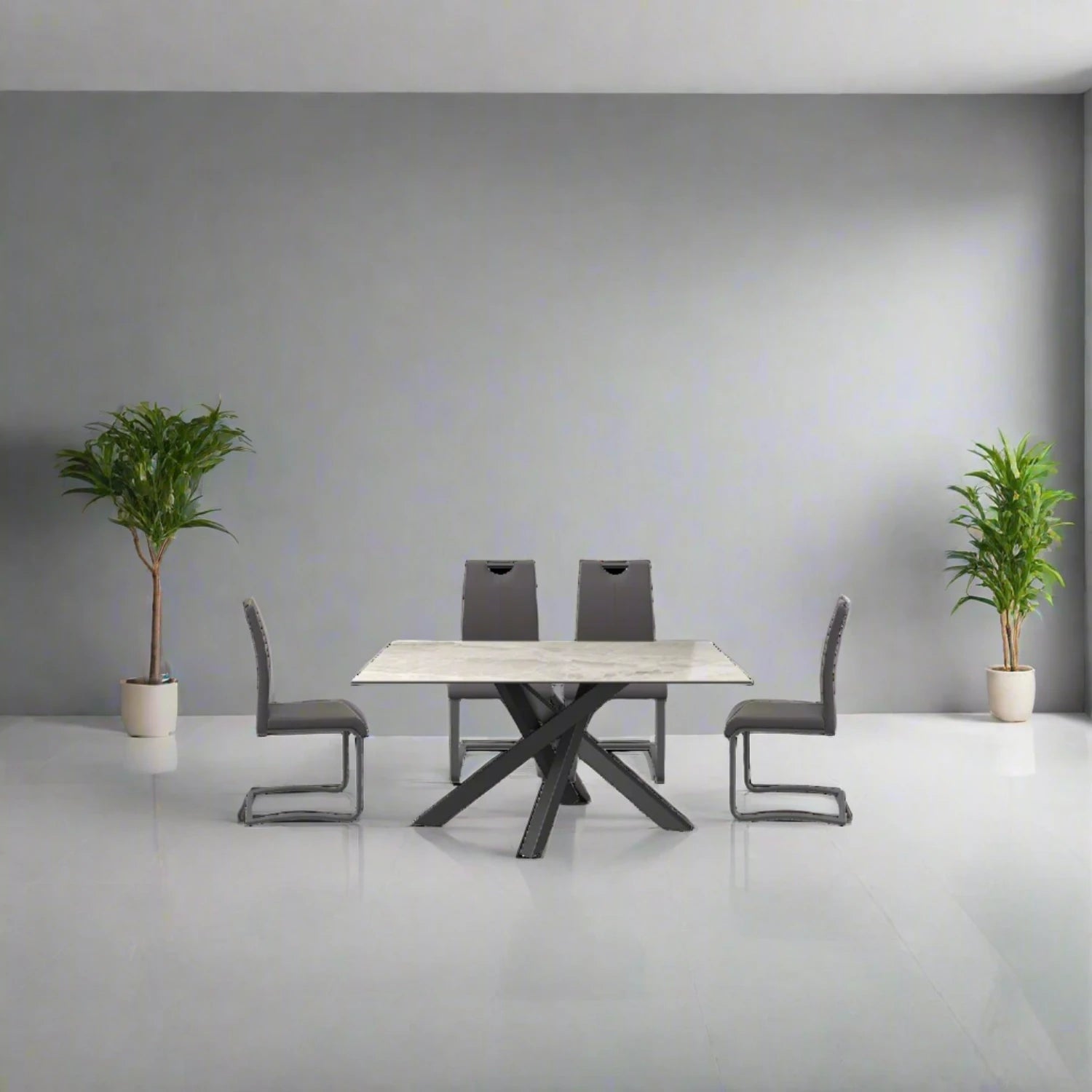 Samurai 1.6m Grey Ceramic Top Dining Table and 4 Bianco Chairs