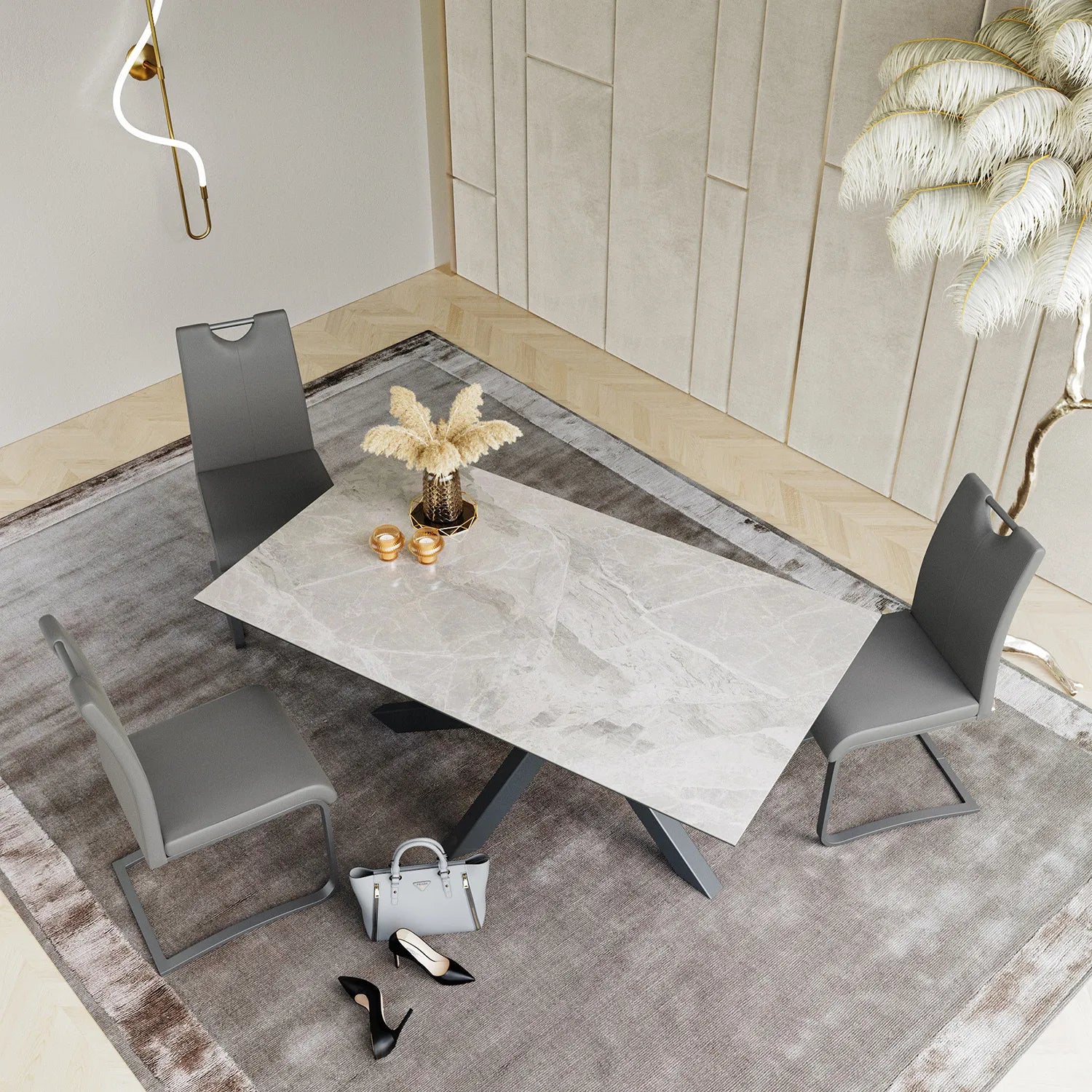 Samurai Grey Ceramic Dining Table With Corner Bench Set