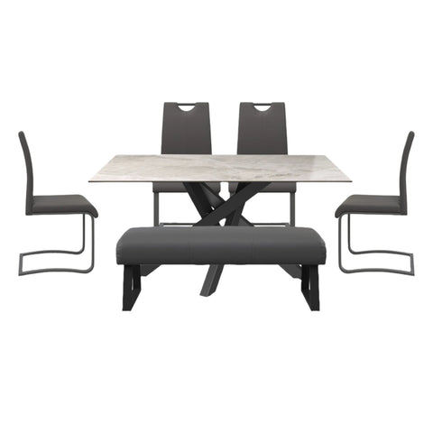 Samurai Gloss Grey Ceramic Dining Table with Bench and Chairs