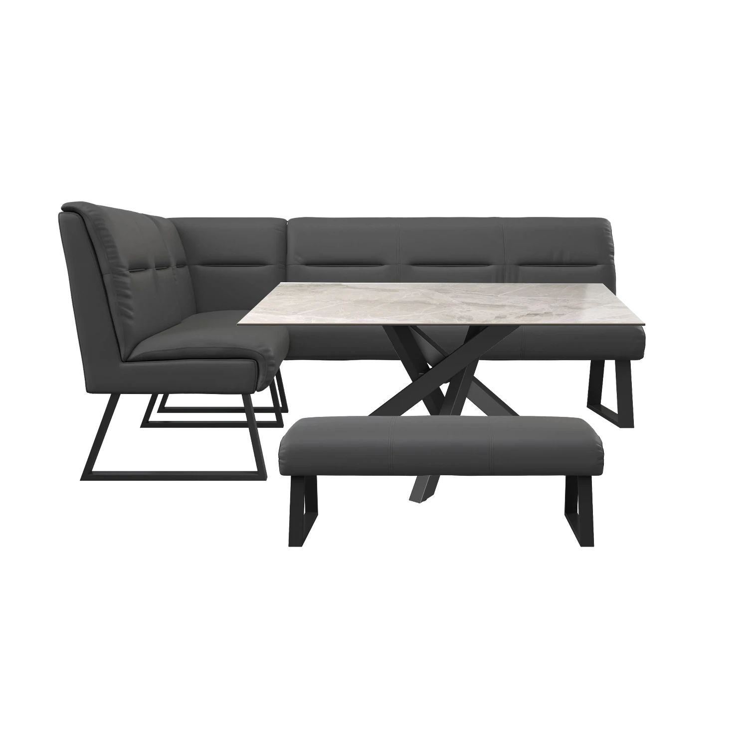 Samurai Grey Ceramic Dining Table With Corner Bench Set