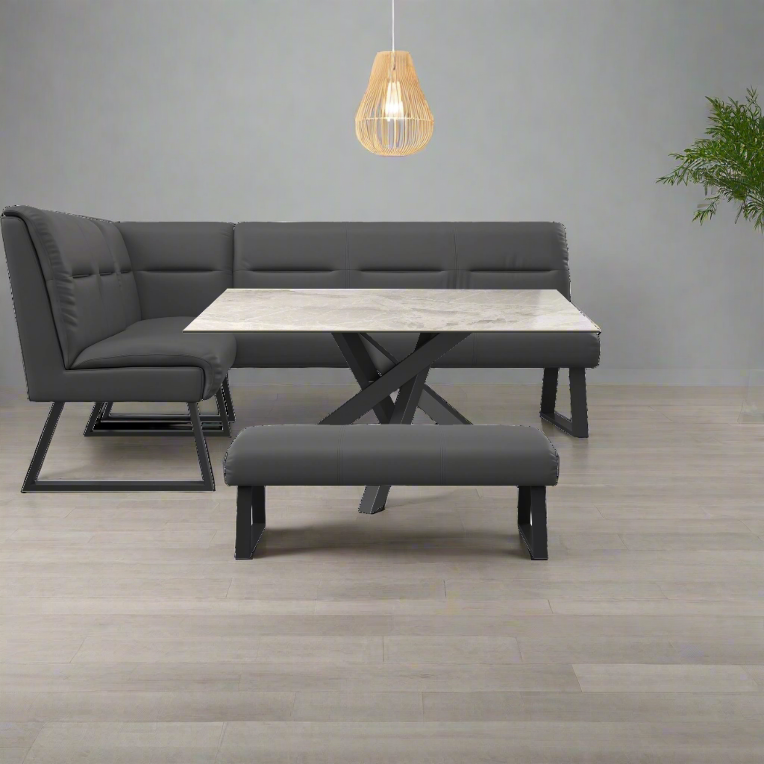 Samurai Grey Ceramic Dining Table With Corner Bench Set