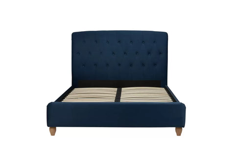 Bradley Bed: A chic and modern masterpiece in midnight blue fabric with a generously cushioned headboard. Sprung slatted base for ultimate comfort and impressive weight load capacity. Elevate your bedroom with luxury and sophistication. - 005