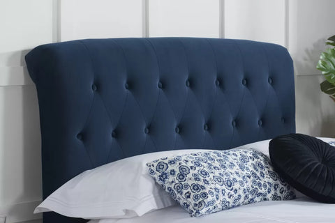 Bradley Bed: A chic and modern masterpiece in midnight blue fabric with a generously cushioned headboard. Sprung slatted base for ultimate comfort and impressive weight load capacity. Elevate your bedroom with luxury and sophistication. - 006