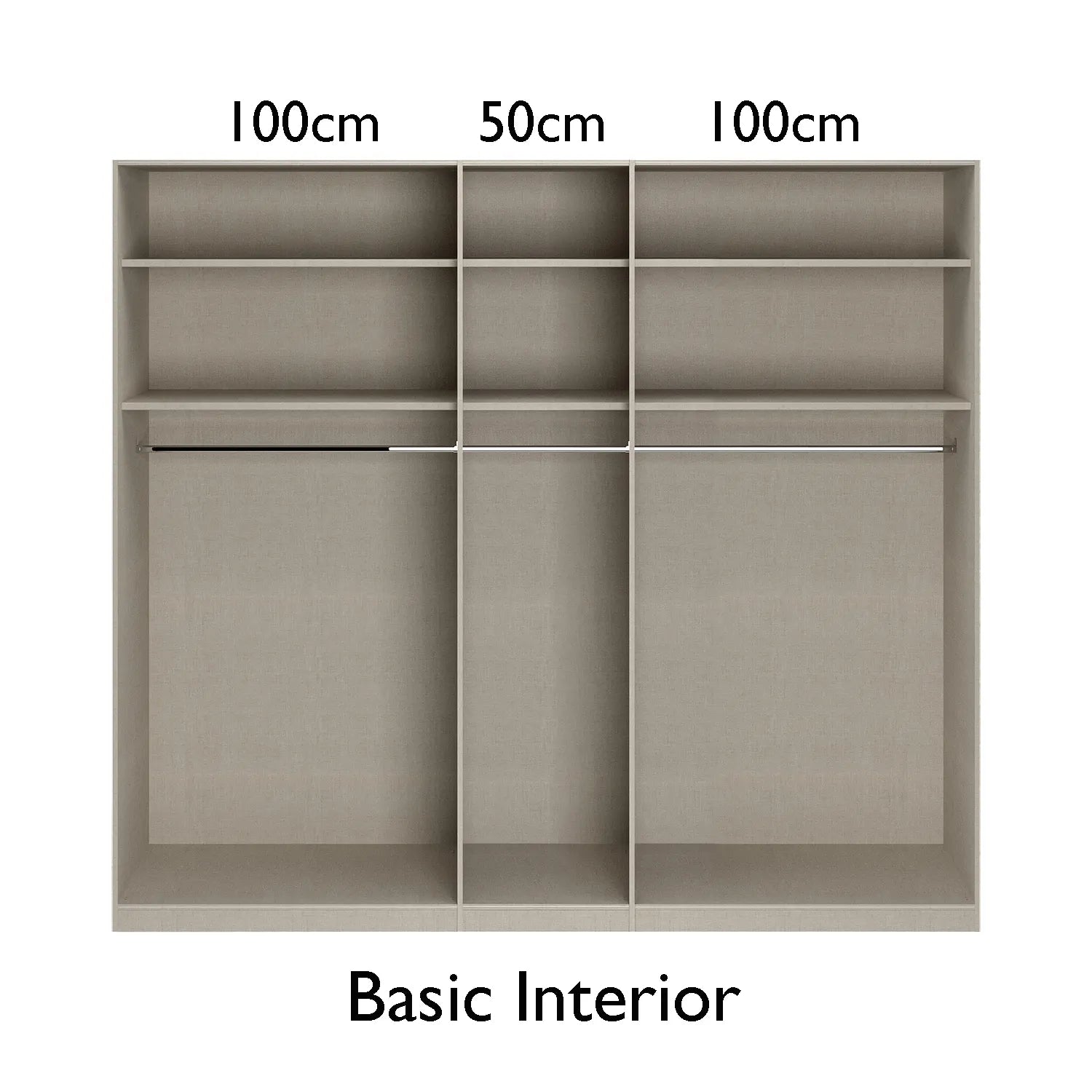 Larisa 251cm Graphite & Atlantic Oak Hinged 5 Door Wardrobe, also available in Champagne - Interior Dimensions