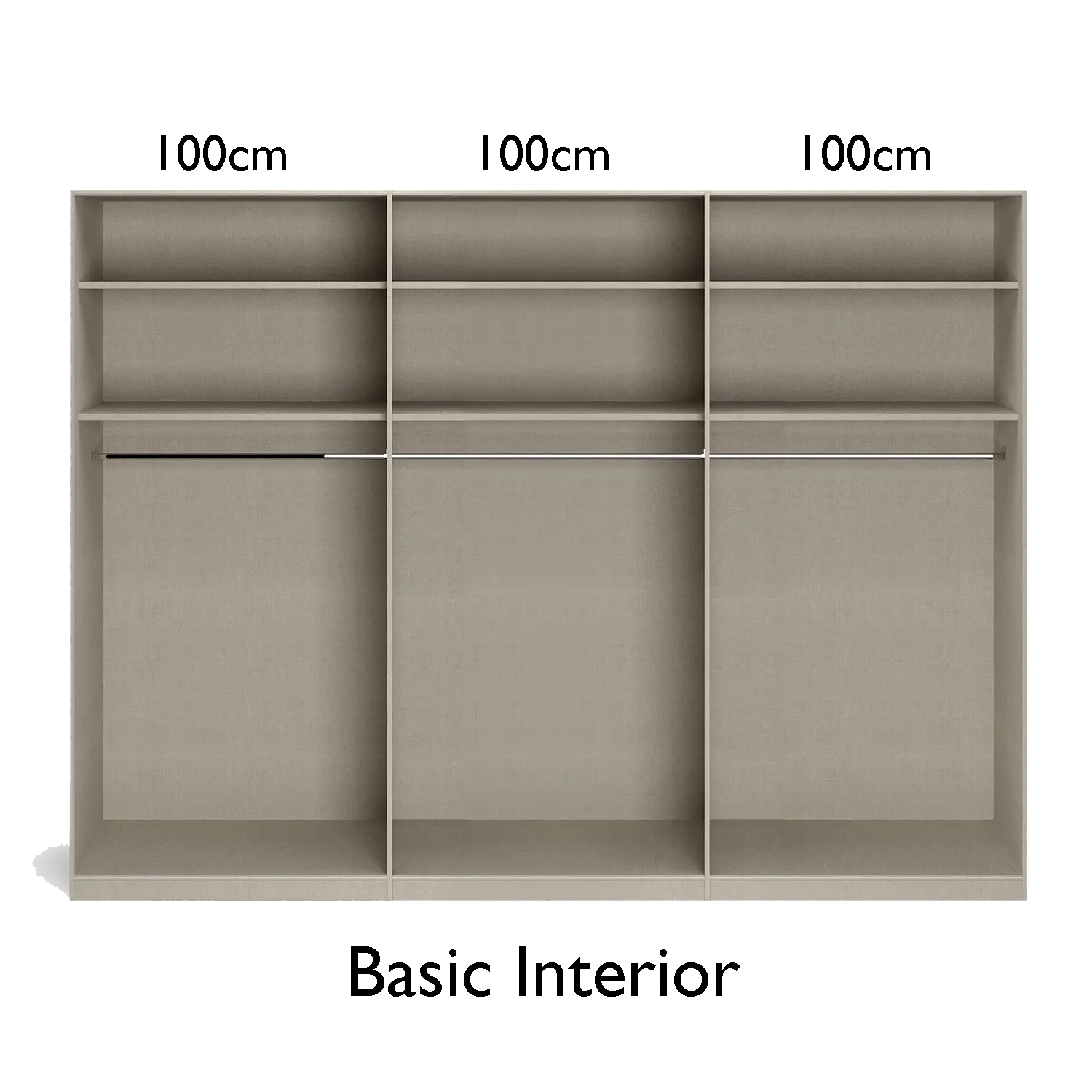 Larisa 301cm Graphite & Atlantic Oak Hinged 6 Door Wardrobe, also available in Champagne - Internal Image