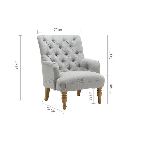 Becky Occasional Grey Fabric Button Back Occasional Chair - Dimensions 