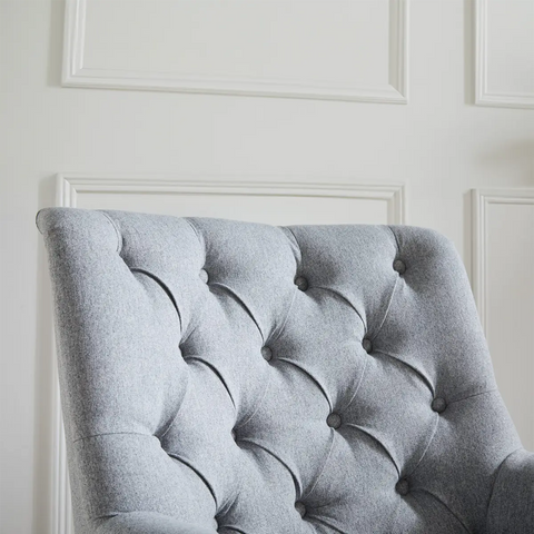 Becky Occasional Grey Fabric Button Back Occasional Chair - Close Up of Buttoned Chair Back