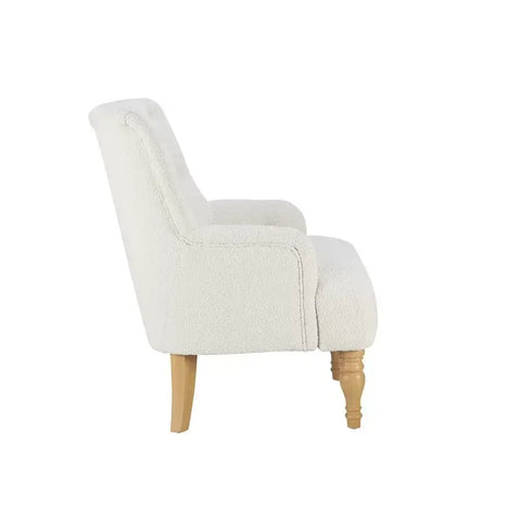 Becky Occasional White Boucle Fabric Button Back Occasional Chair - Side View 