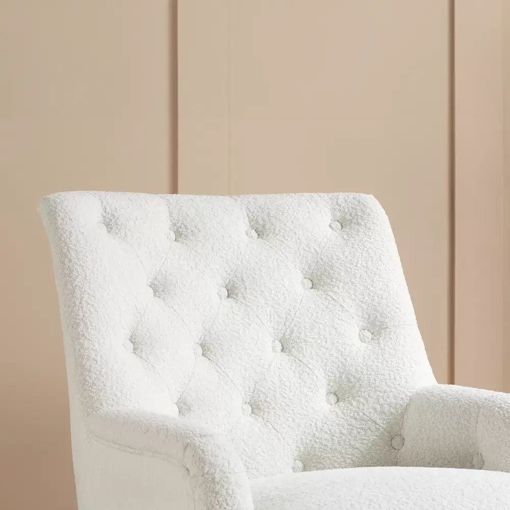 Becky Occasional White Boucle Fabric Button Back Occasional Chair