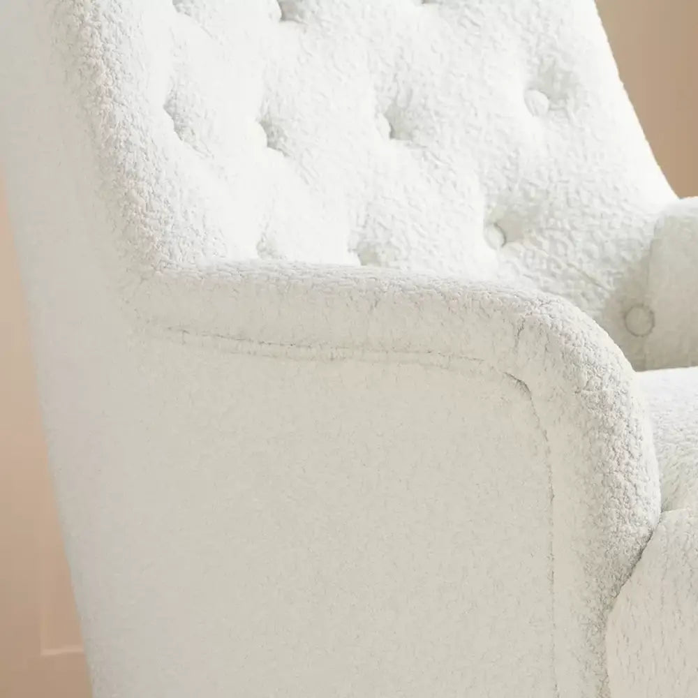 Becky Occasional White Boucle Fabric Button Back Occasional Chair