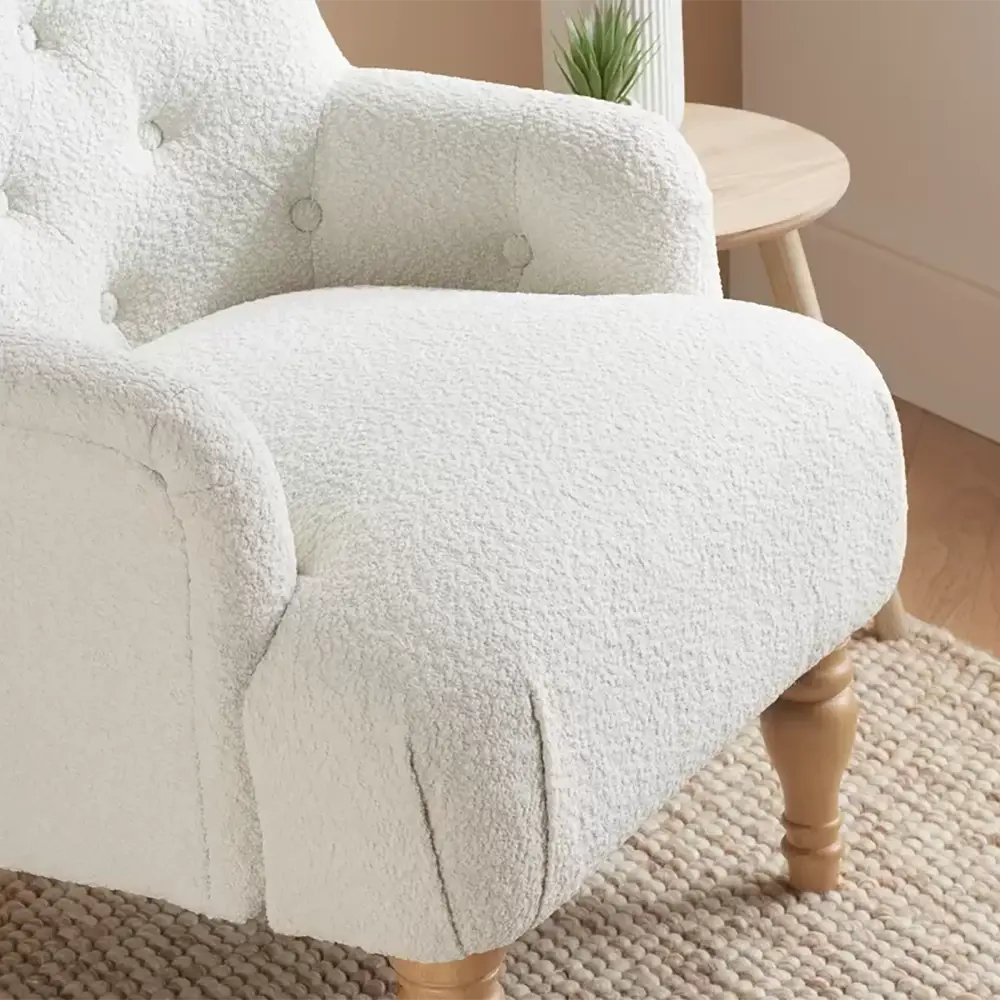 Becky Occasional White Boucle Fabric Button Back Occasional Chair