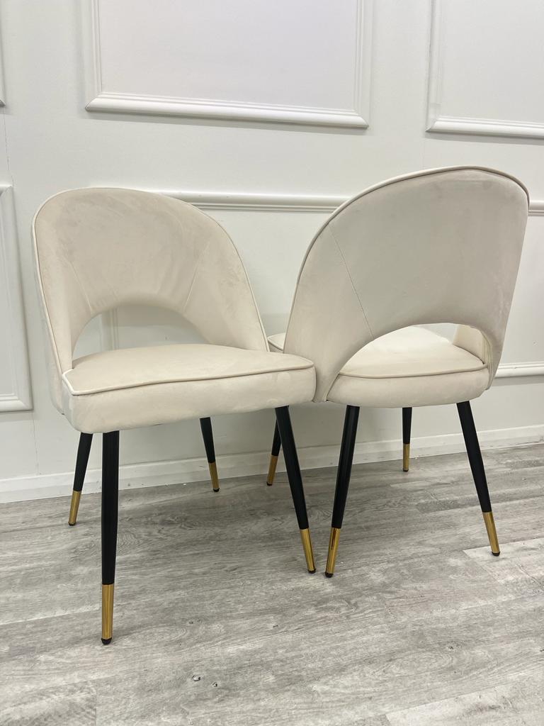 Set of 4 Beige Leather Dining Chairs