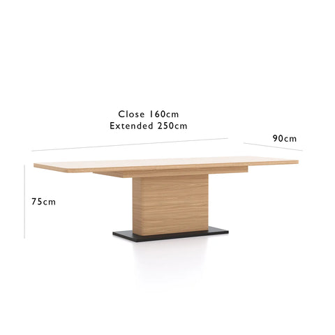 Prime 1.6M Double Extending Black Oak Dining Table, matching furniture also available - Dimensions 