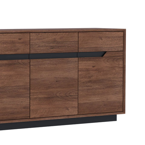 Prime 3 Door Sideboard in Smoked Oak, also available in Black Oak and White Oak - Close Up of Integrated Handle 