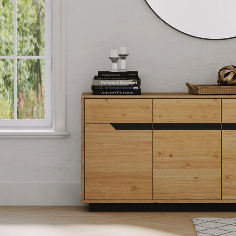 Prime 3 Door Sideboard in Smoked Oak, also available in Black Oak and White Oak - Close Up