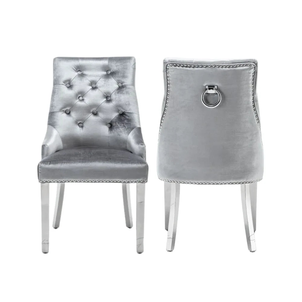 Belvedere Ring Knocker back Shimmer Silver Dining Chairs - Set of 4