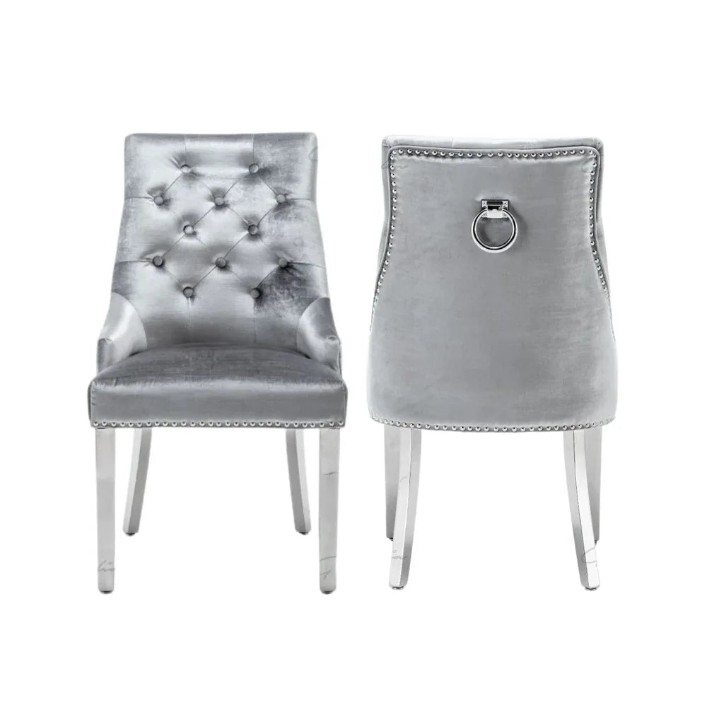 Belvedere Grey Silver Ring Knocker back Luxury Dining Chairs