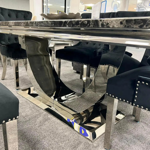 Black Marble Top Dining Table with Chairs