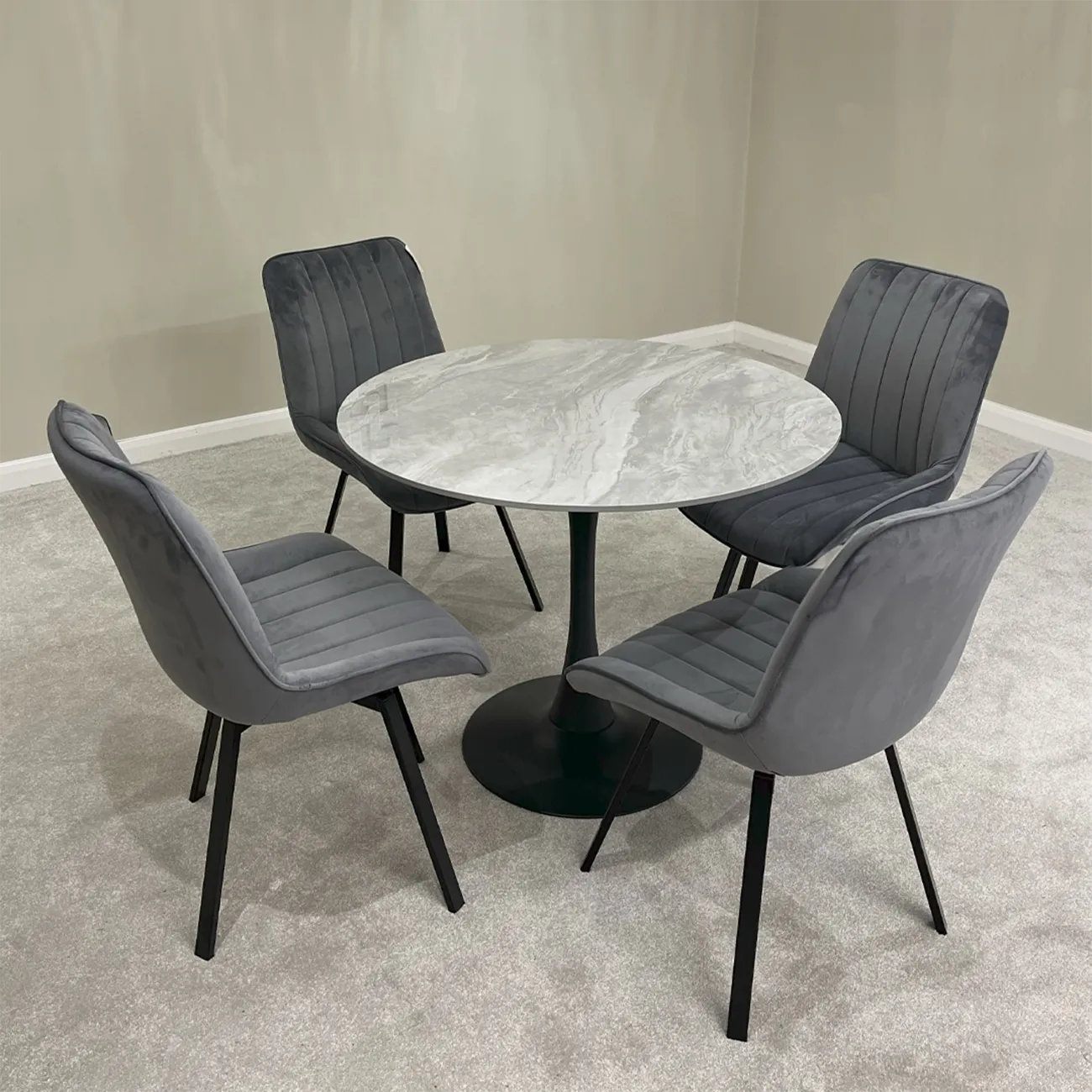 Bruno Small Round Dining Table with Roco Swivel Chairs