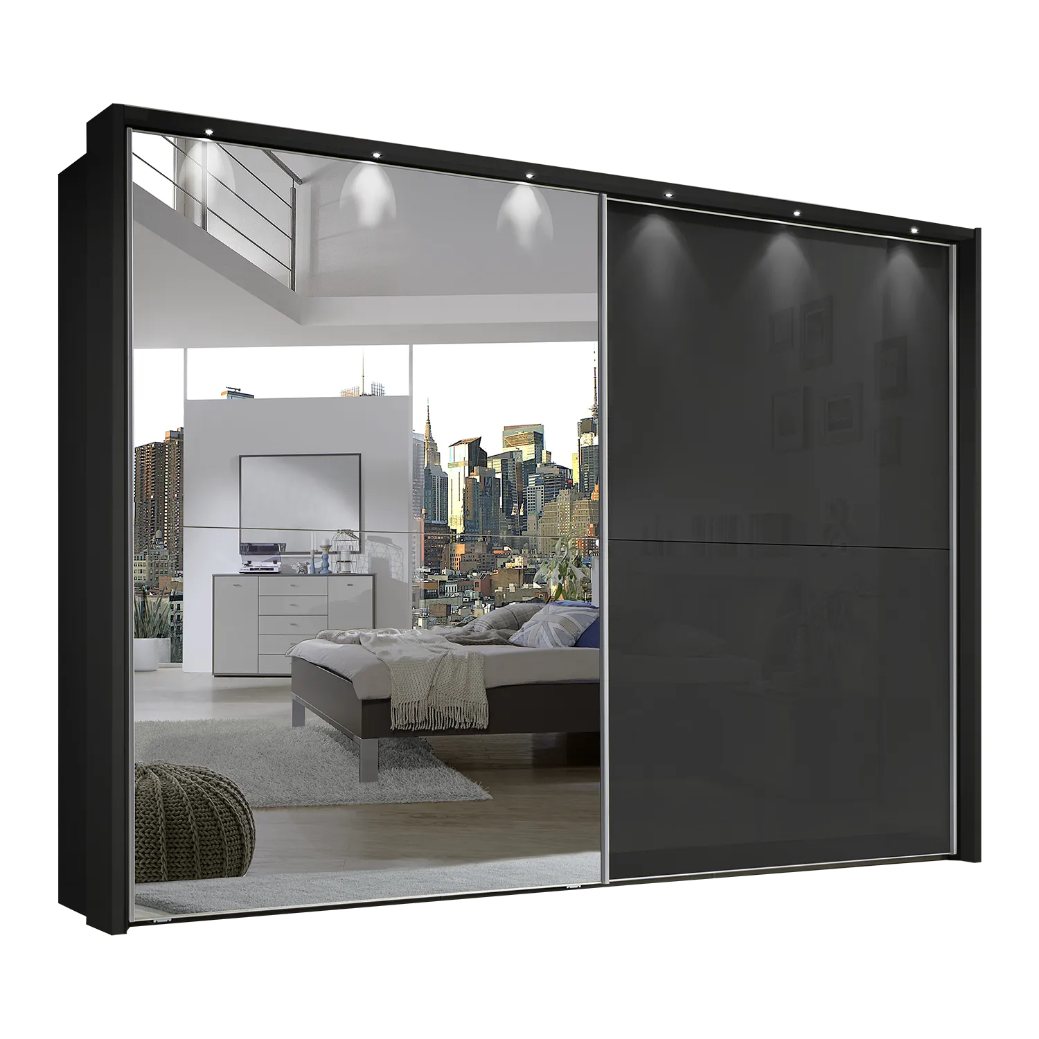 Wiemann Bristol Graphite Sliding Door Wardrobe With Mirror