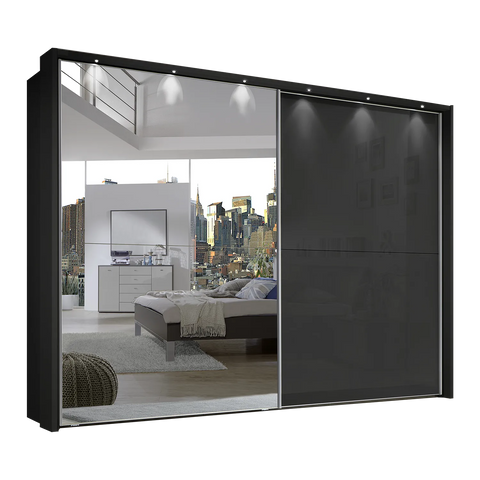 Wiemann Bristol Graphite Sliding Door Wardrobe With Mirror, We will Deliver and assemble the wardrobe. Available in 4 Width Sizes 150cm, 200cm, 250cm and 300cm height is 217cm - White Background 