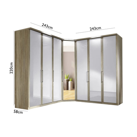 Bristol Oak and White Glass Front Large Corner Wardrobe