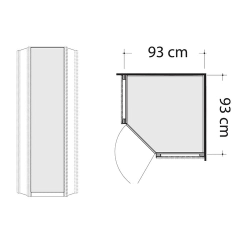 Bristol Oak and White Glass Front Large Corner Wardrobe - Corner Robe Dimensions