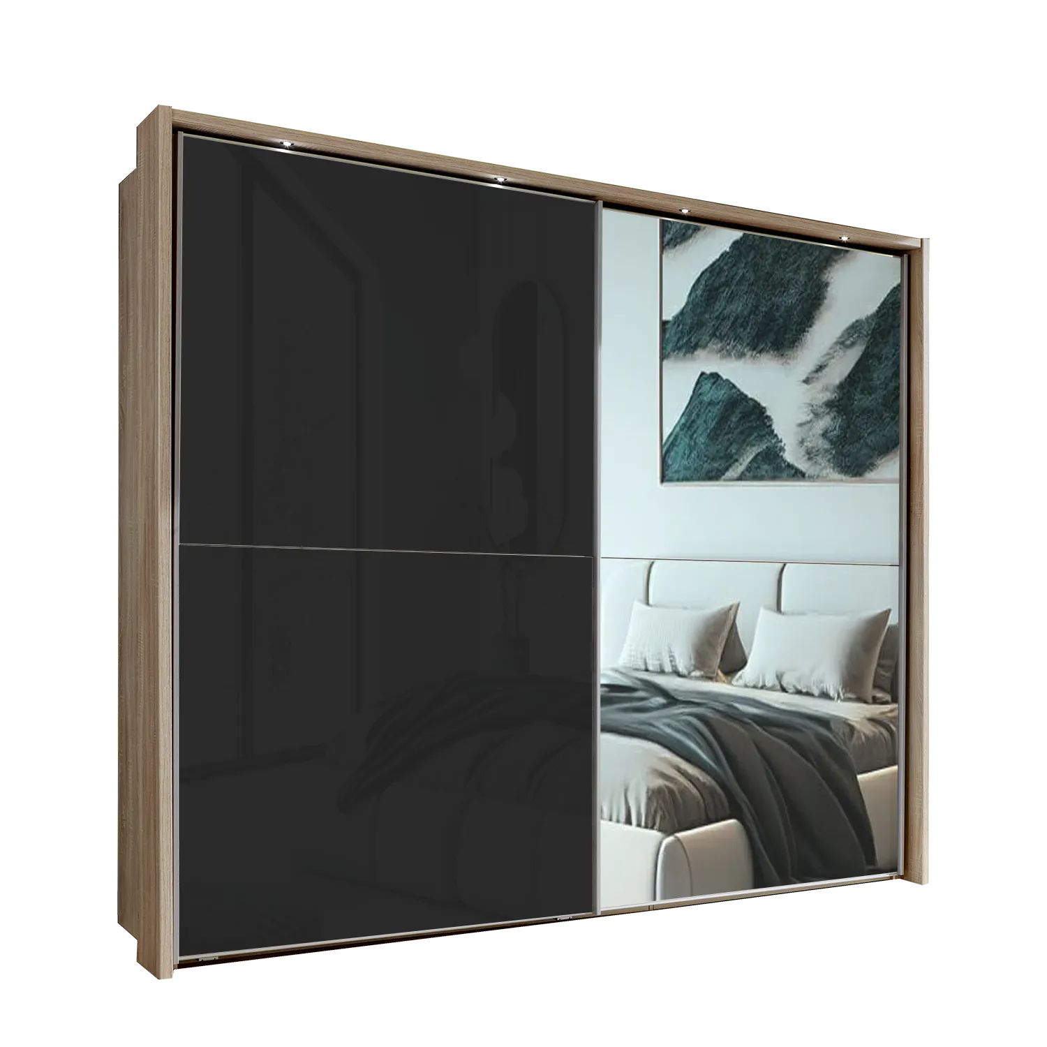 Wiemann Bristol Rustic Oak and Graphite Sliding Door Wardrobe With Mirror