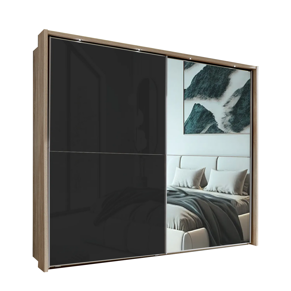 Wiemann Bristol Rustic Oak and Graphite Sliding Door Wardrobe With Mirror, We will Deliver and assemble the wardrobe. Available in 4 Width Sizes 150cm, 200cm, 250cm and 300cm height is 217cm - Main Image 