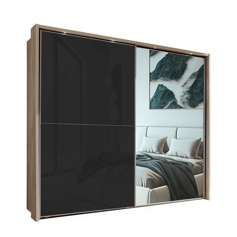 Wiemann Bristol Rustic Oak and Graphite Sliding Door Wardrobe With Mirror, We will Deliver and assemble the wardrobe. Available in 4 Width Sizes 150cm, 200cm, 250cm and 300cm height is 217cm - Main Image 