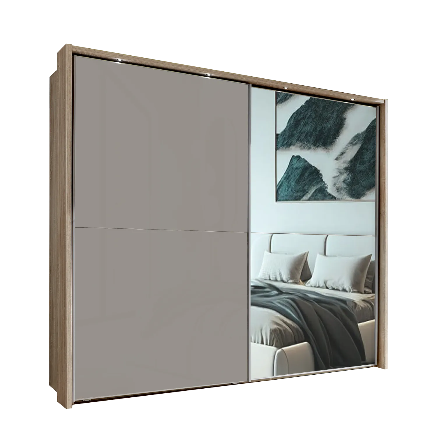 Wiemann Bristol Rustic Oak and Pebble Grey Sliding Door Wardrobe With Mirror