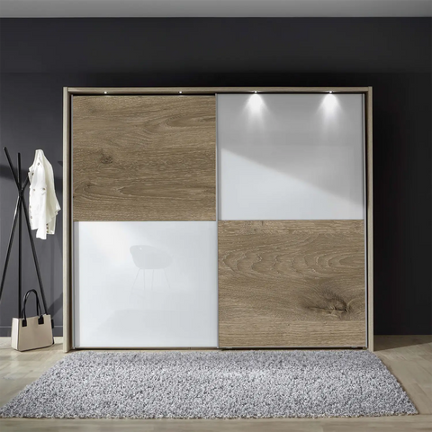 Wiemann Bristol Nordic Oak and White Sliding Door Wardrobe With Mirror, We will Deliver and assemble the wardrobe. Available in 4 Width Sizes 150cm, 200cm, 250cm and 300cm height is 217cm - Wardrobe with Passepartout