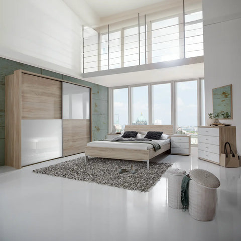 Wiemann Bristol Nordic Oak and White Sliding Door Wardrobe With Mirror, We will Deliver and assemble the wardrobe. Available in 4 Width Sizes 150cm, 200cm, 250cm and 300cm height is 217cm - Bristol Bedroom Set