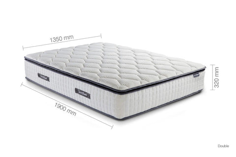 SleepSoul Bliss 800 Pocket Memory Pillow Top Mattress – Experience unparalleled comfort with three layers of plush foam, anti-roll technology, and 800 individual pocket springs. Elevate your sleep to pure bliss. Available in Single, Double, King, and Super King Size. - Double 4ft 6Inch  Mattress Dimensions