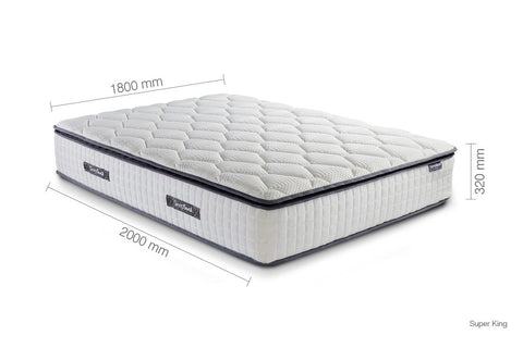 SleepSoul Bliss 800 Pocket Memory Pillow Top Mattress – Experience unparalleled comfort with three layers of plush foam, anti-roll technology, and 800 individual pocket springs. Elevate your sleep to pure bliss. Available in Single, Double, King, and Super King Size. - Super King 6ft Mattress Dimensions